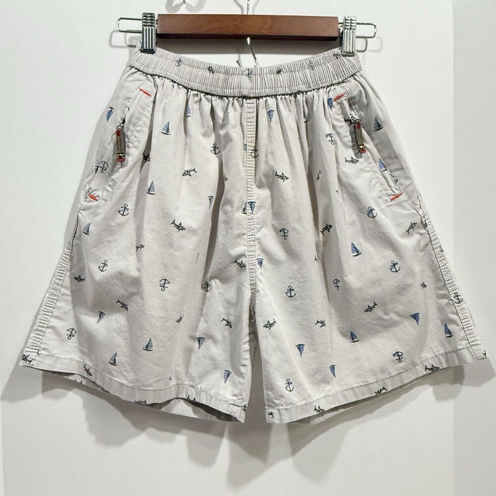 Nautical Cotton Shorts with Elastic Waist and Zipper Pockets Small